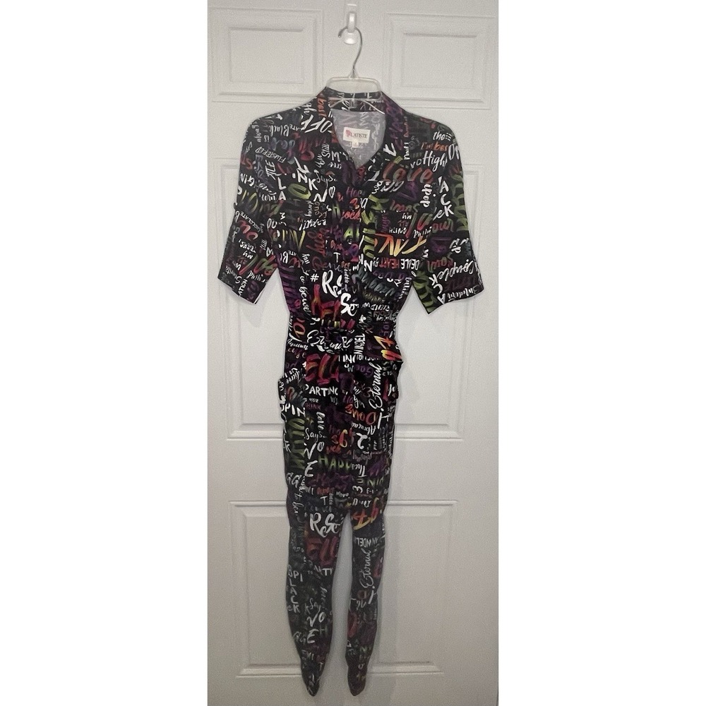 L'Atiste by Amy Women's Small Multicolor Graffiti Print Jumpsuit Streetwear Funk